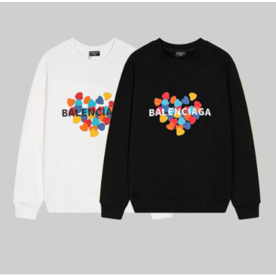 Balenciaga Colorful Heart Print Crew Neck Sweatshirt